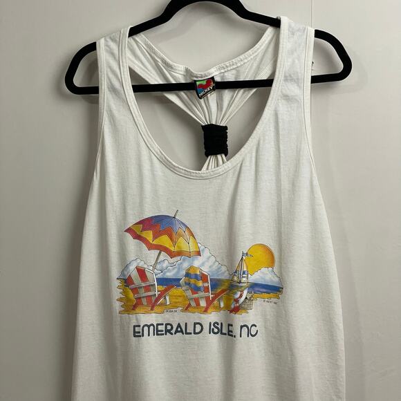 Y2K Vintage Disney 2X Mens tank top white beach Emerald Isle. NC nautical summer - Picture 2 of 8
